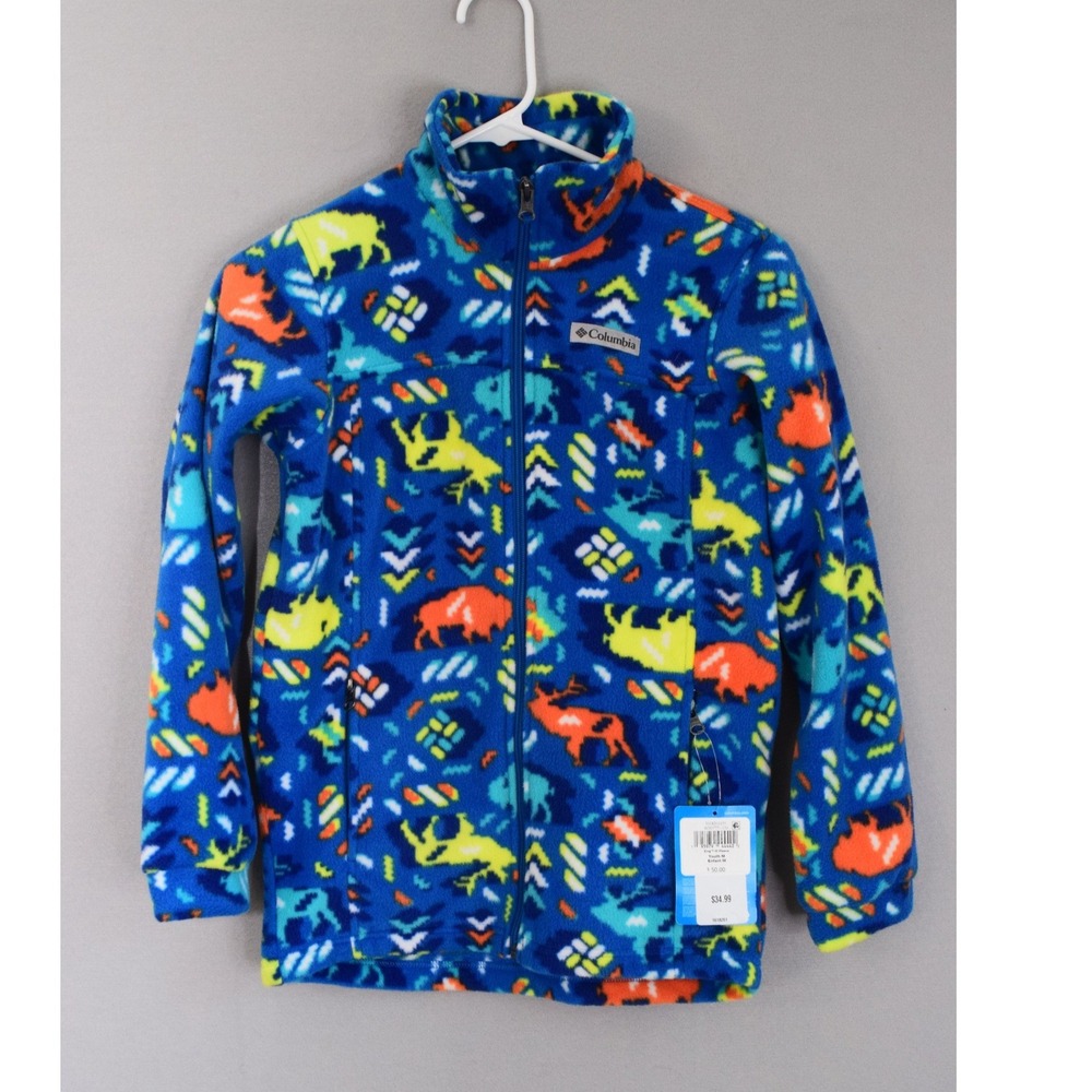 Columbia Fleece Jacket Medium 10/12 Blue Animal Print Zing III Youth Kids Zip